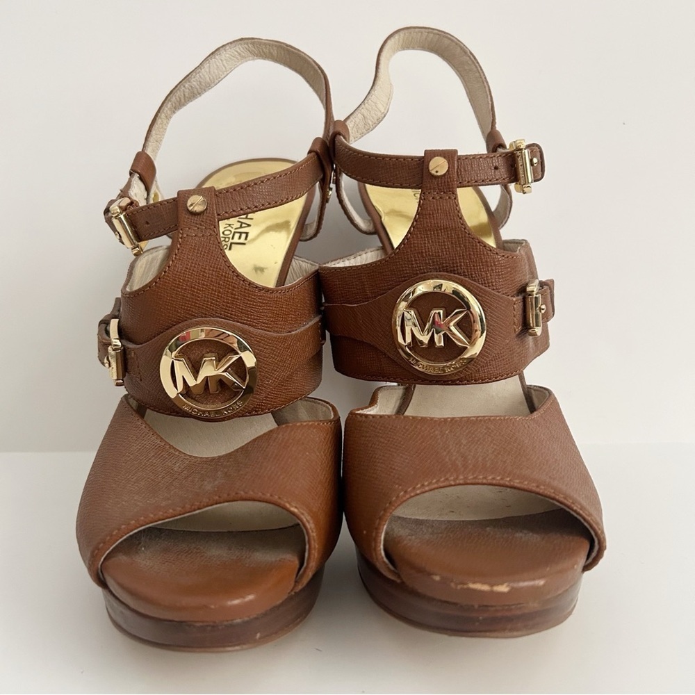 Michael Kors Tan Platform Sandals with Gold Logo